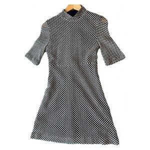 Zara medium mock neck navy white pattern high waist short sleeve mini dress